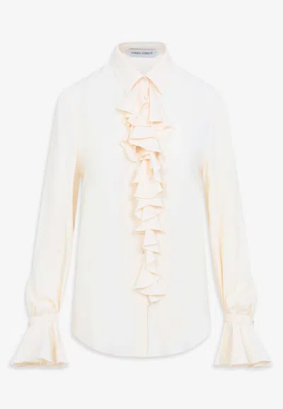 Alberta Ferretti Ruffled Yoke Shirt In Silk-blend In Neutral
