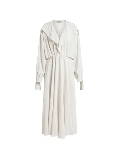 Alberta Ferretti Ruffled-collar Belted Midi Dress In White
