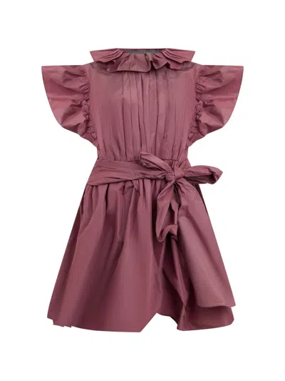 Alberta Ferretti Ruffled-collar Belted Mini Dress In Burgundy