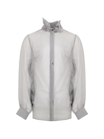 Alberta Ferretti Ruffled-collar Silk Shirt In Gray