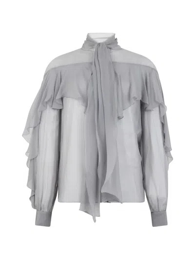 Alberta Ferretti Ruffle-detail Blouse In Gray