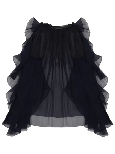 Alberta Ferretti Ruffle-detail Silk Blouse In Black