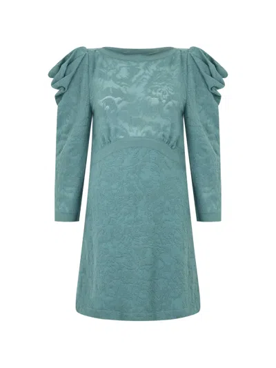 Alberta Ferretti Ruffled-sleeve Virgin Wool Mini Dress In Blue