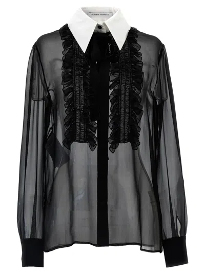 Alberta Ferretti Black Ruffles Plastron Shirt