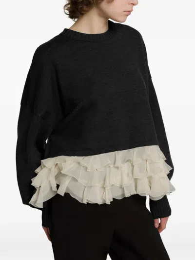 Alberta Ferretti Ruffle-trimmed Sweater In Black