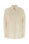 Alberta Ferretti Cotton Shirt With Leaf Applique Detail In Beige