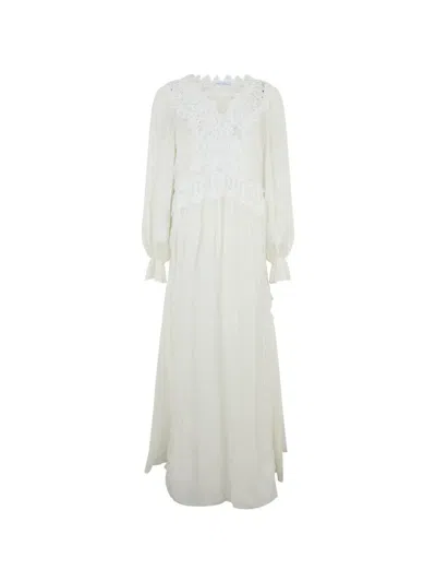 Alberta Ferretti Sangallo Lace Long Day Dress In White