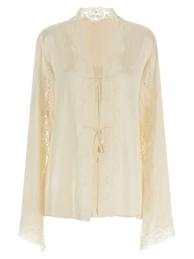 Alberta Ferretti Satin And Lace Shirt Shirt And Blouse Beige In White