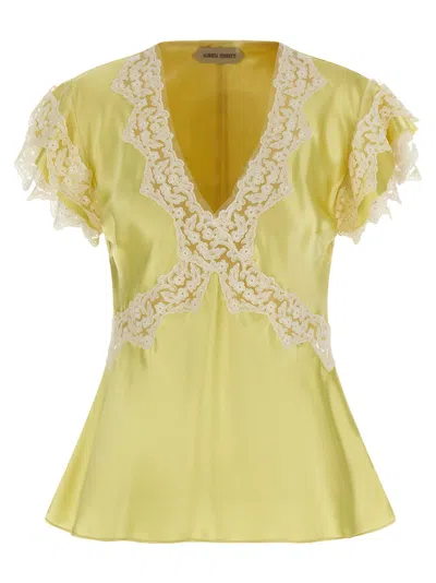 Alberta Ferretti Satin And Lace Top Tops Yellow In Green