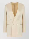Alberta Ferretti Satin Blazer Double Breasted Button Detailing Pockets In Neutral