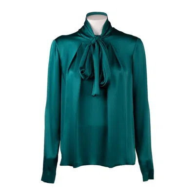 Alberta Ferretti Satin Blouse With Lavalliere Collar In Green