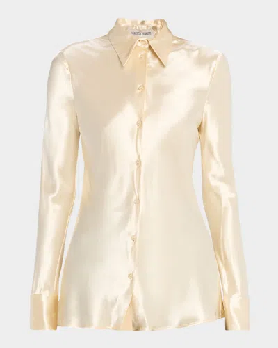 Alberta Ferretti Satin Button-front Blouse In White
