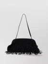 Alberta Ferretti Satin Clutch Adorned With Beaded Embellishments And Shoulder Strap In Black