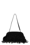 Alberta Ferretti Satin Clutch Adorned With Beaded Embellishments And Shoulder Strap In Black