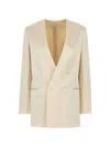 Alberta Ferretti Satin Blazer Double Breasted Button Detailing Pockets In Neutral