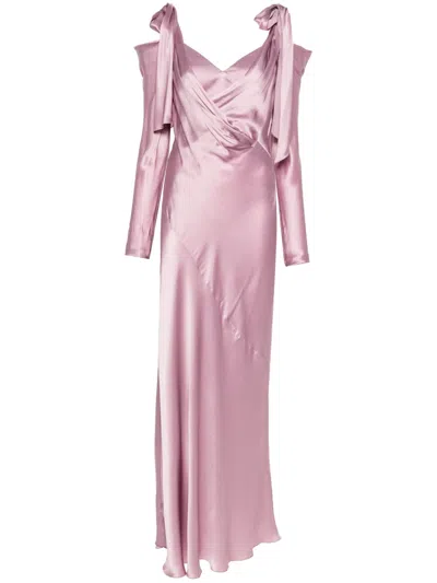 Alberta Ferretti Satin Draped Maxi Dress In Pink