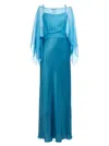 Alberta Ferretti Blue Long Dress With Layered Design And Upper Cape