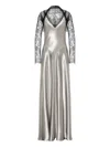 Alberta Ferretti Backless Satin Long Sleeve Floor-length Dress