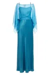 Alberta Ferretti Blue Long Dress With Layered Design And Upper Cape