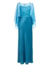 Alberta Ferretti Blue Long Dress With Layered Design And Upper Cape