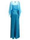 Alberta Ferretti Blue Long Dress With Layered Design And Upper Cape