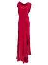 Alberta Ferretti Satin Draped Floor-length Dress With Asymmetric Neckline In Red