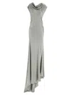 Alberta Ferretti Draped Satin Dress Asymmetric Neckline In Gray