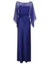 Alberta Ferretti Detachable-cape Maxi Dress In Blu