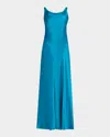 Alberta Ferretti Cowl-neck Sleeveless Satin Gown In Blue