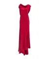 Alberta Ferretti Satin Draped Floor-length Dress With Asymmetric Neckline In Burgundy
