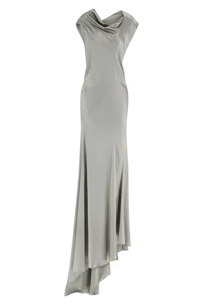 Alberta Ferretti Draped Satin Dress Asymmetric Neckline In Gray