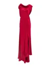 Alberta Ferretti Satin Draped Floor-length Dress With Asymmetric Neckline In Red