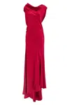 Alberta Ferretti Satin Draped Floor-length Dress With Asymmetric Neckline In Pink