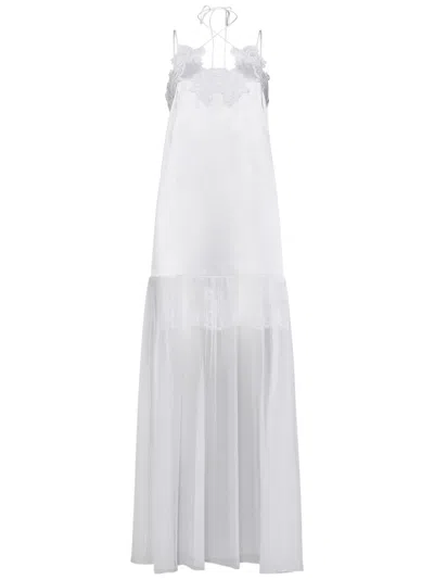 Alberta Ferretti Long Dress In White Satin In Gray