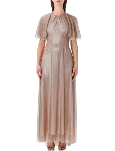 Alberta Ferretti Satin Evening Dress With Cape Sleeves In Pink