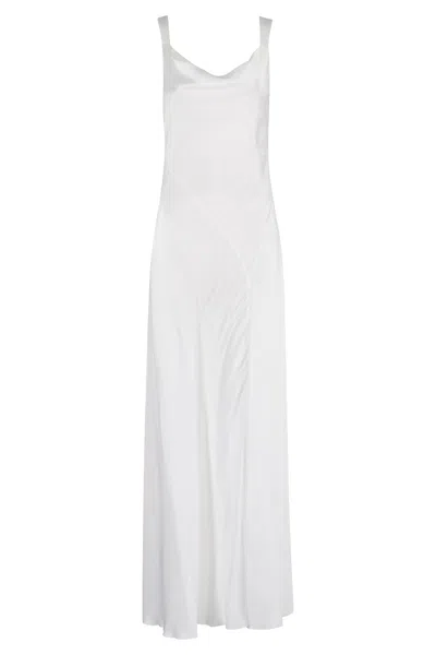 Alberta Ferretti Satin Evening Dress With Cut-out Detail In White