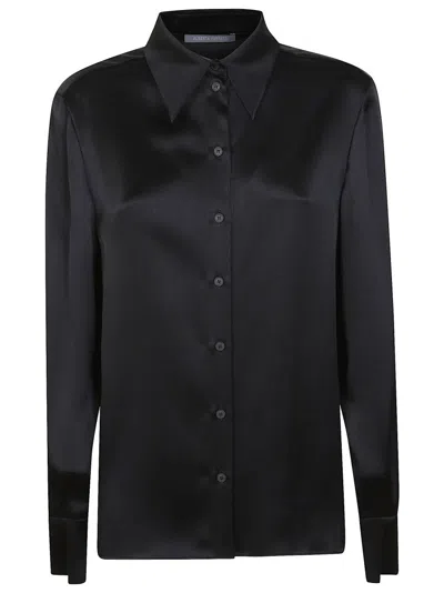 Alberta Ferretti Satin-finish Acetate Shirt With Classic Collar In Black