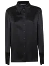 Alberta Ferretti Satin-finish Acetate Shirt With Classic Collar In Black