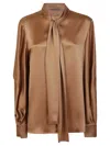 Alberta Ferretti Satin-finish Blouse With Tie Neck Detail In Brown