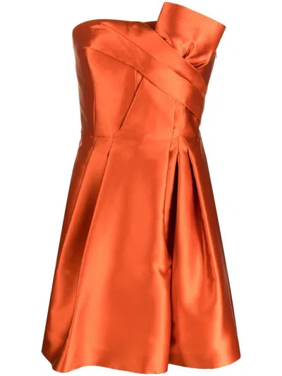 Alberta Ferretti Satin Finish Short Dress In Orange