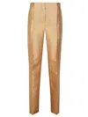 Alberta Ferretti Satin-finish Tailored Pants With Classic Waistband And Pleats In Brown