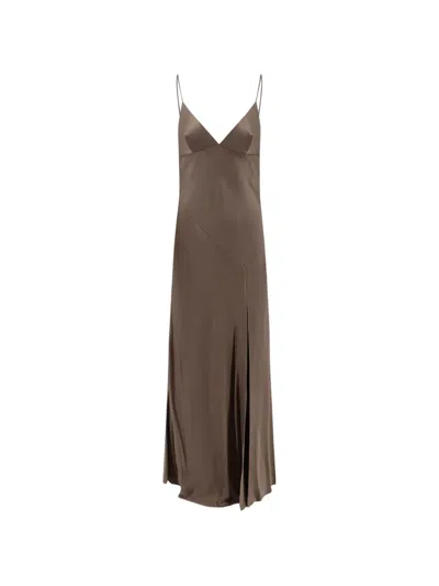 Alberta Ferretti Satin Front-slit Maxi Dress In Multi