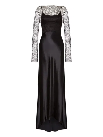 Alberta Ferretti Satin Long Dress In Black