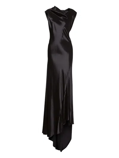 Alberta Ferretti Satin Long Dress In Black