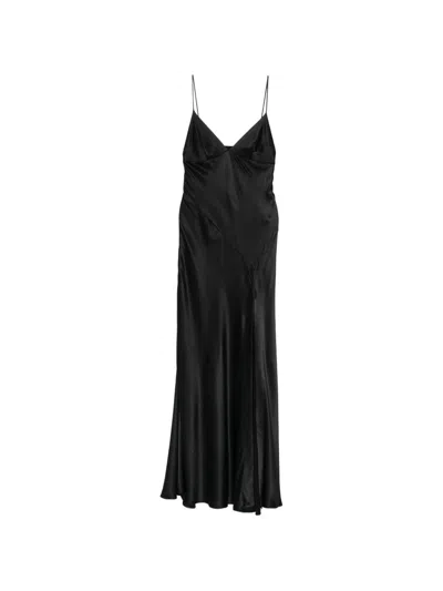 Alberta Ferretti Satin Long Dress In Black