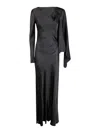 Alberta Ferretti One-shoulder Black Evening Dress With Flowing Cape Sleeve In Black