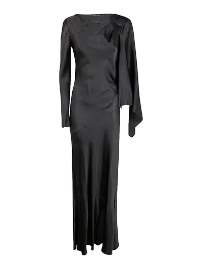 Alberta Ferretti Satin Long Dress In Grey