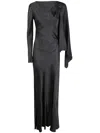 Alberta Ferretti One-shoulder Black Evening Dress With Flowing Cape Sleeve In Grey