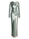 Alberta Ferretti Long Dress In Glossy Velvet In Green