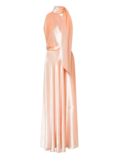 Alberta Ferretti Satin Long Dress In Neutral